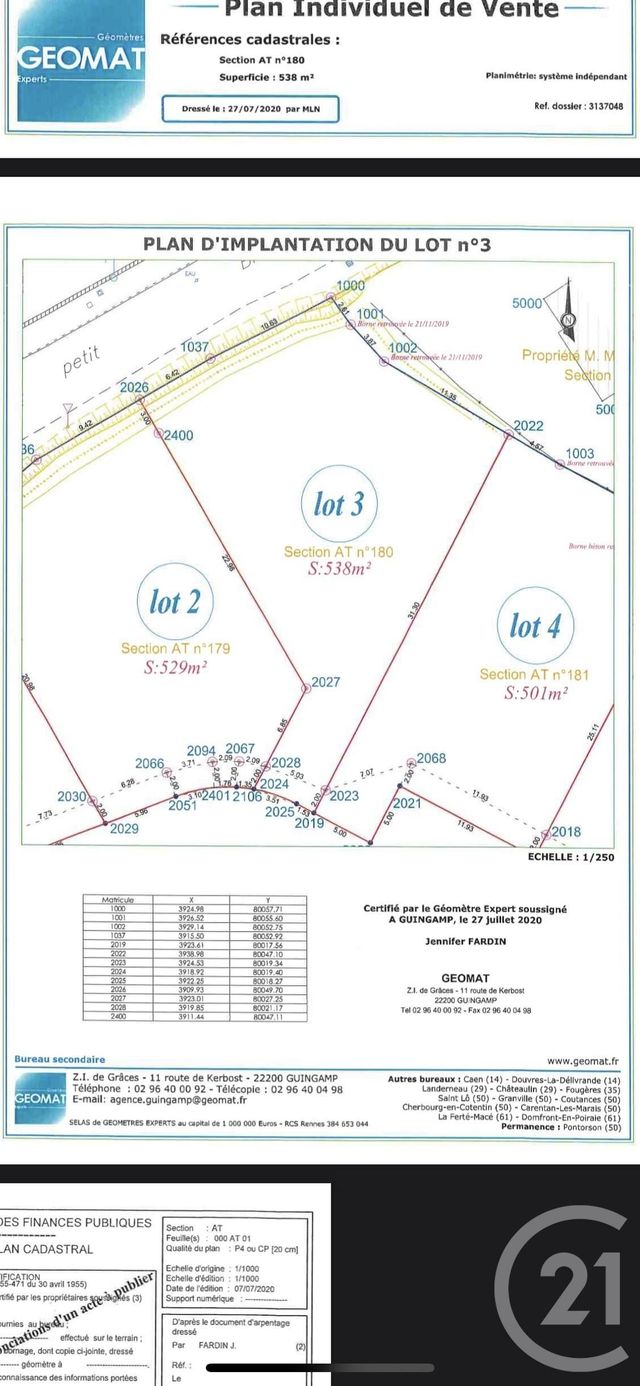 terrain à vendre - 538.0 m2 - GRACES - 22 - BRETAGNE - Century 21 Le Calvez